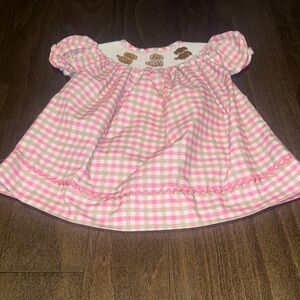 Charming Pink Gingham Baby Smocked Dress with Puppy Embroidery-Size 12 months